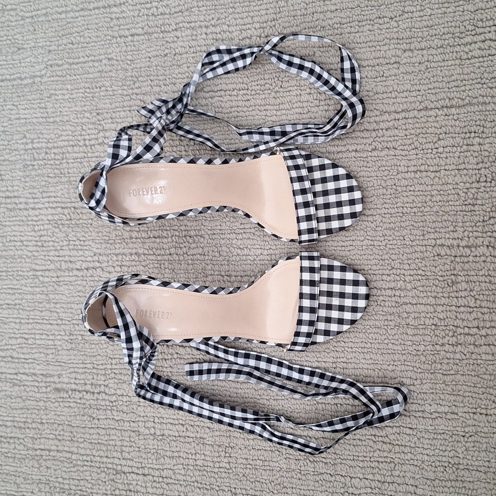 Black & White Checkered Ankle Tie Heels